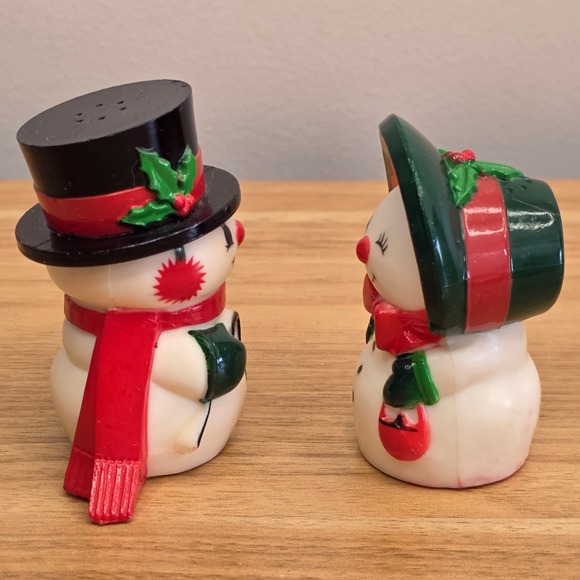 Vintage Hallmark Christmas Happy & Merry Salt Pepper Shakers Set Snowmen Holiday - Picture 2 of 10